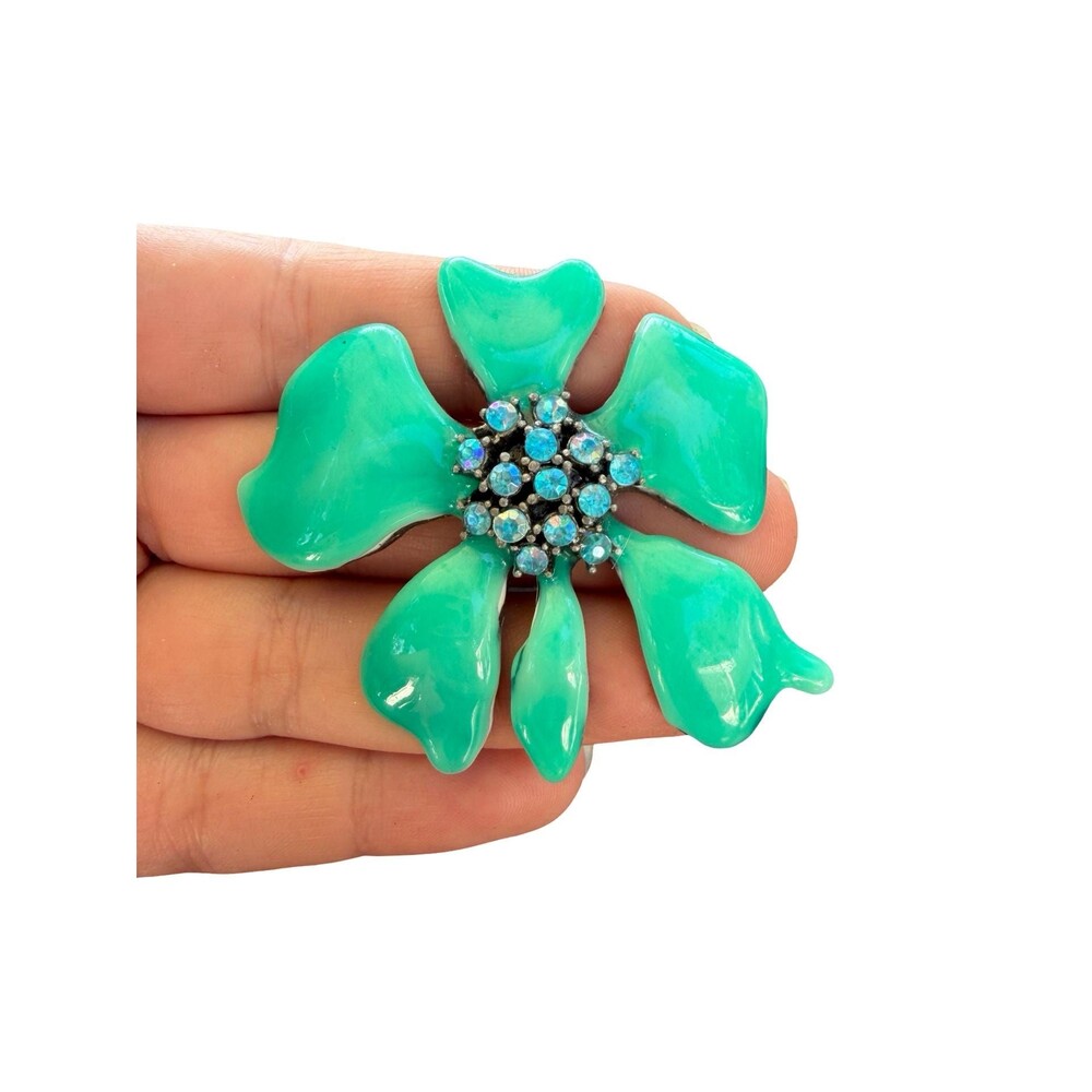 Vintage Jewelry Turquoise Enamel Flower Brooch Blue Flower Pin